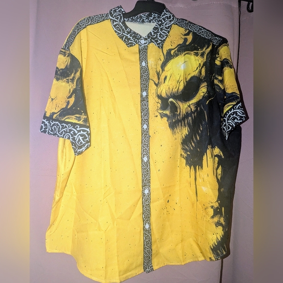 Other - Bold Yellow Graphic Button Down Shirt Fits Like XL